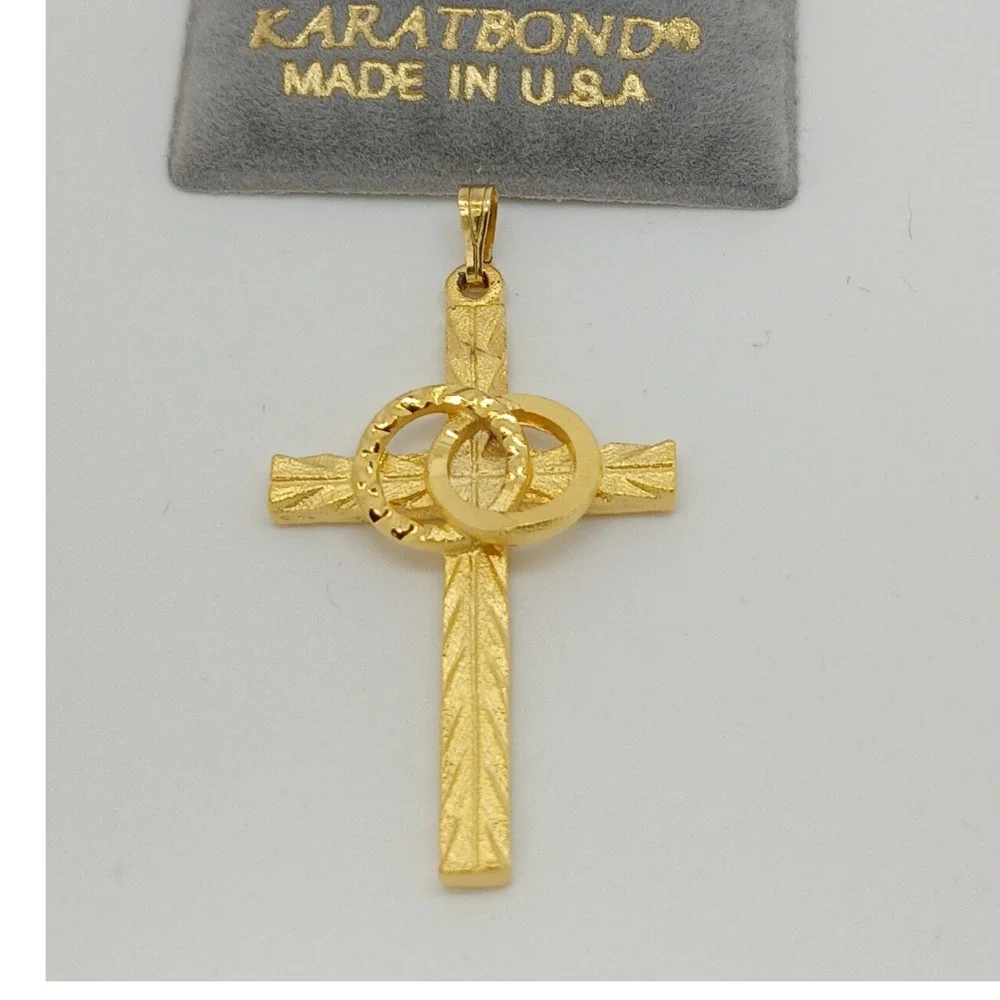 Karatbond Vintage Y2K Gold Textured Cross Pendant Interlocking Wedding Rings USA
